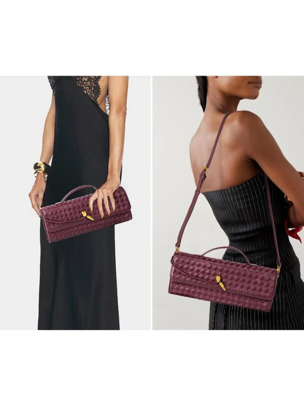 Women Wine Woven Leather Suede Woven Clutch Purse For Evening Crossbody Bag